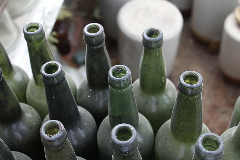 green glass bottles, dust, empty, wine, collection, liquor, empty bottle HD wallpaper