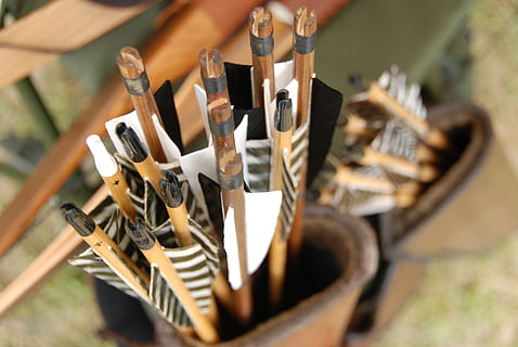 archery, arrow, bow, hunt, selective focus, choice, no people HD wallpaper