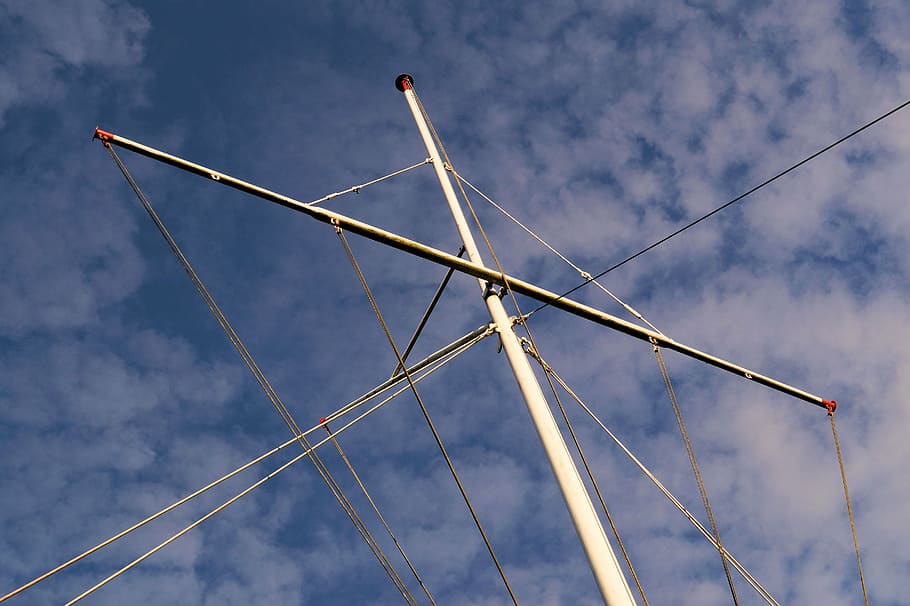 flagpole, ropes, sky, high, enormous, from the bottom, cloud - sky HD wallpaper