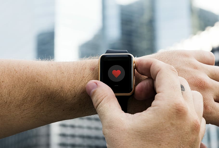 gold aluminum case Apple Watch black Sport Band, human hand HD wallpaper