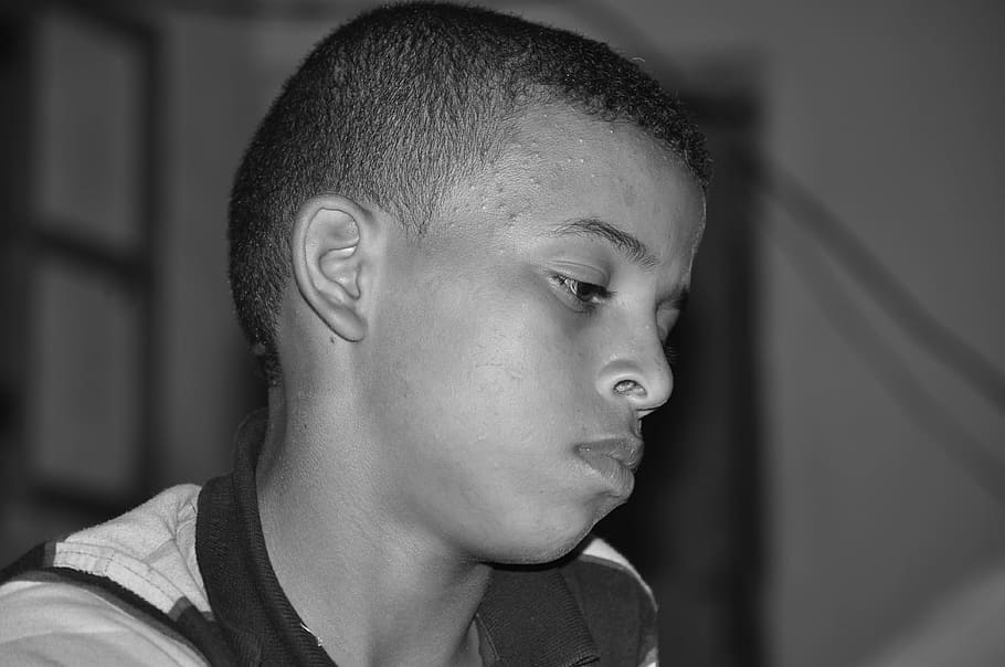 Portrait, Boy, Face, African, Sad, unfortunate, black And White