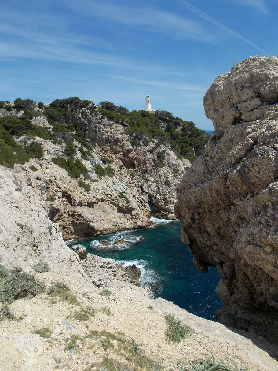 lighthouse, booked, cala rajada, rock, sea, idyll, mallorca HD wallpaper