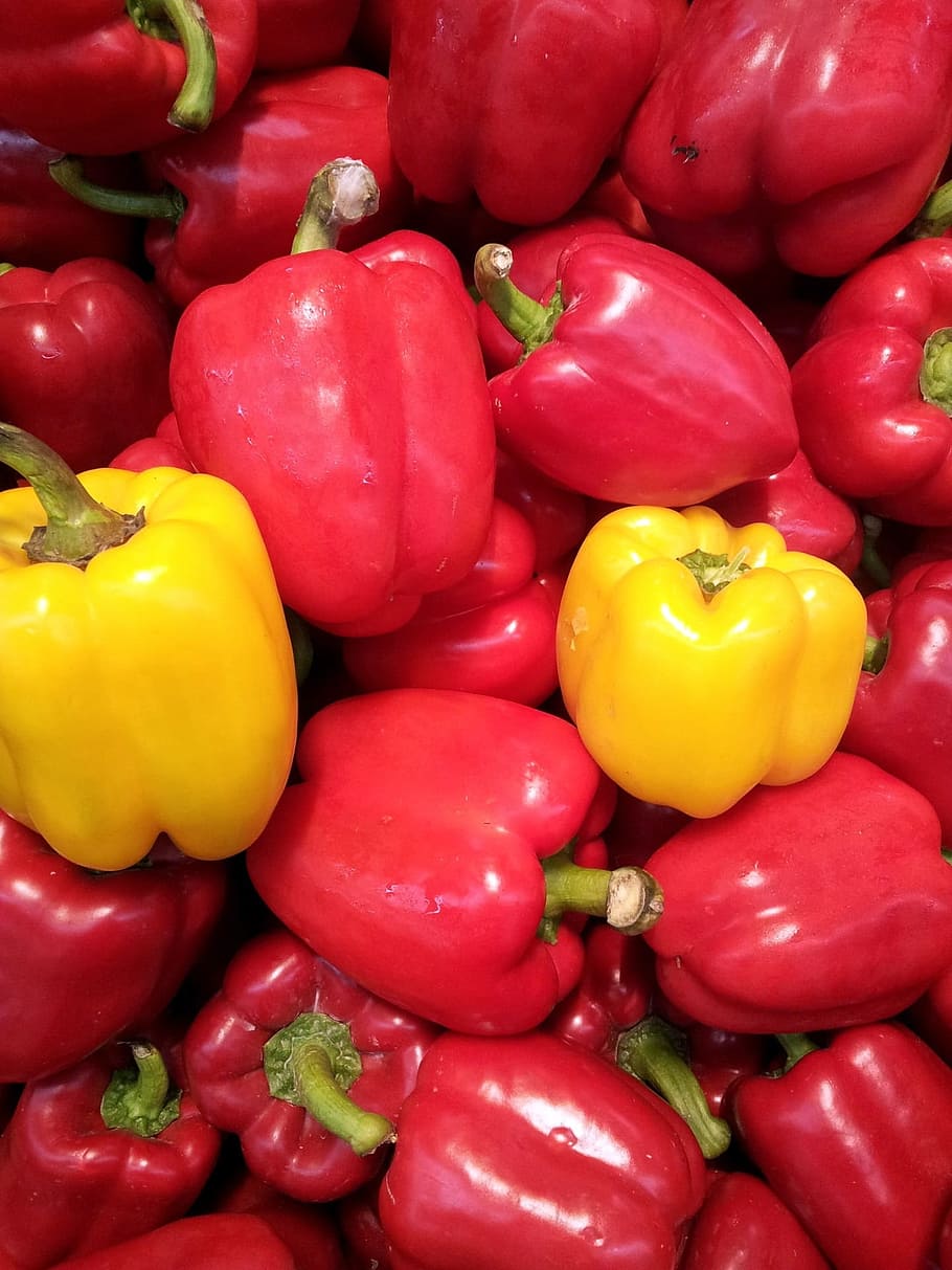 Pepper, Yellow, Vegetables, Market, red, red pepper, capsicum HD wallpaper