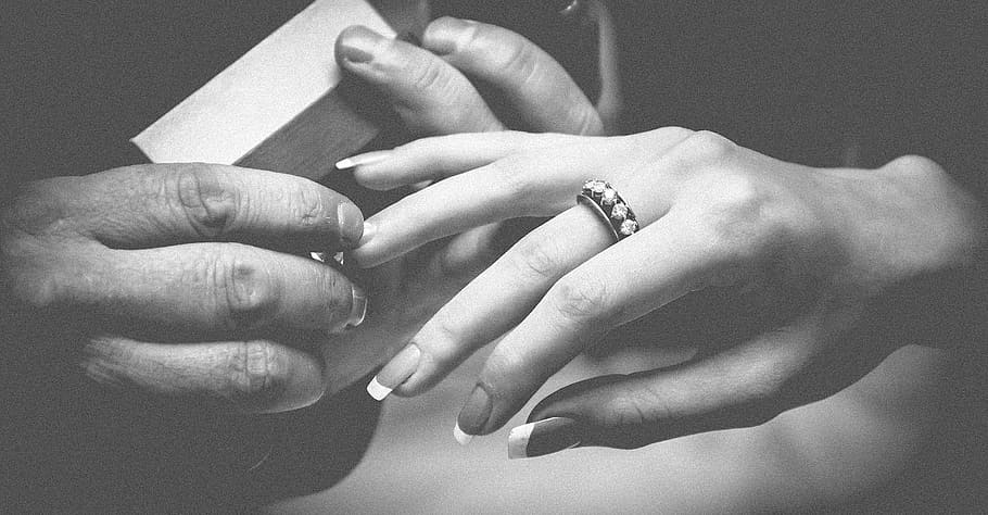 gray scale photography of human hand with rings, hands, engagement HD wallpaper
