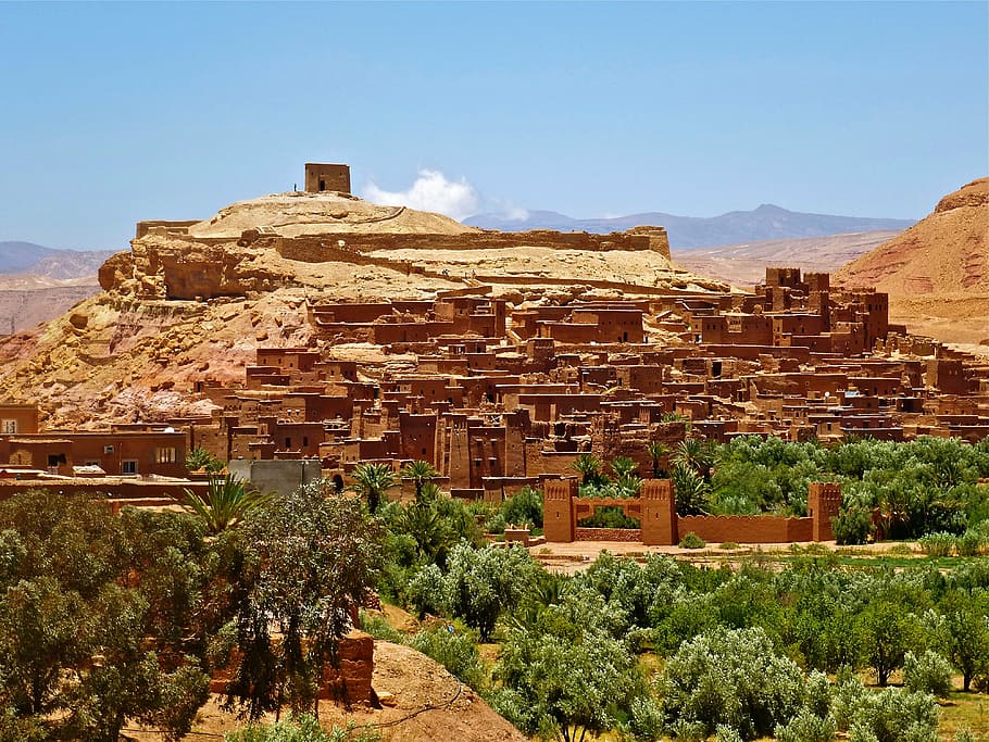 photo of desert city, morocco, fortress, adobe, castle, architecture HD wallpaper
