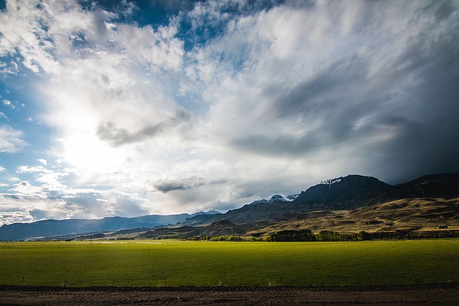 greenfield during cloudy day, sky, clouds, green field, space HD wallpaper