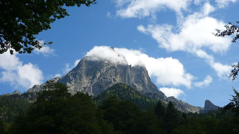 summit, pyrénées, landscape, mountain, summer, sky, tree