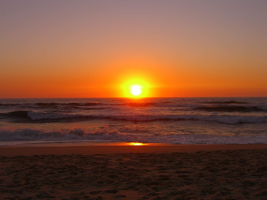 beach, portugal, sunset, sea, sky, water, scenics - nature HD wallpaper
