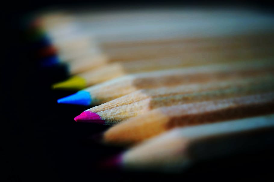 selective focus photo of pencils, colored, sharpener, colored pencil HD wallpaper