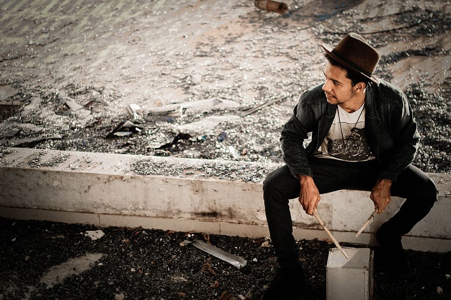 people, man, cap, hat, necklace, black, clothing, alone, sitting HD wallpaper