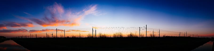 Silhouette of Street Post Light and Grass Under White Cloud and Blue Sky at Daytime, HD wallpaper