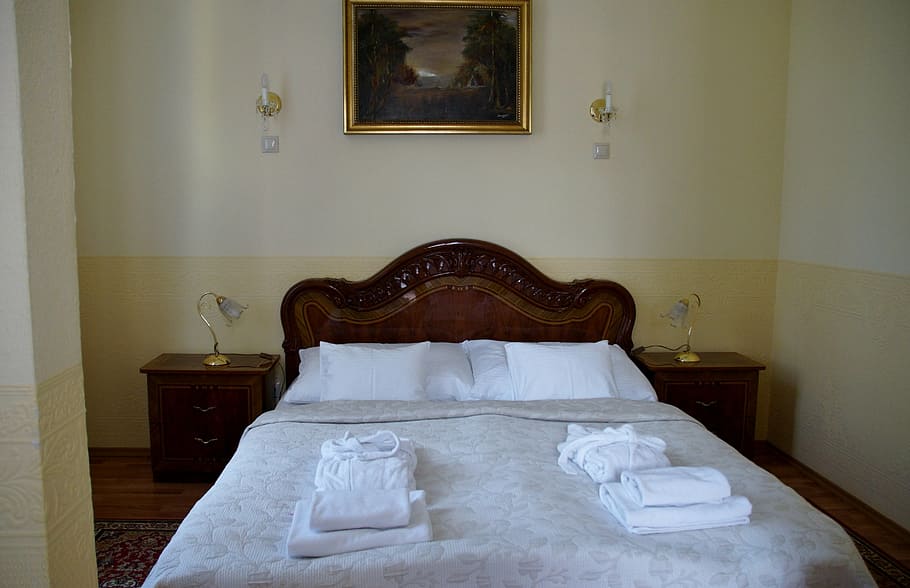 bed, hotel, room, double bed, bedroom, sleep, furniture, luxury HD wallpaper