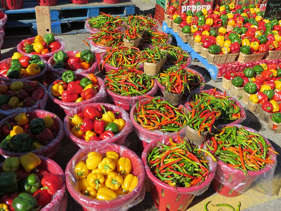 Market, Vegetable, Paprika, variation, retail, large group of objects HD wallpaper