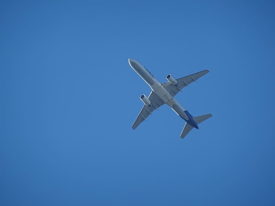 aircraft, pasagierflugzeug, sky, blue, clear, buoyancy, engine, HD wallpaper