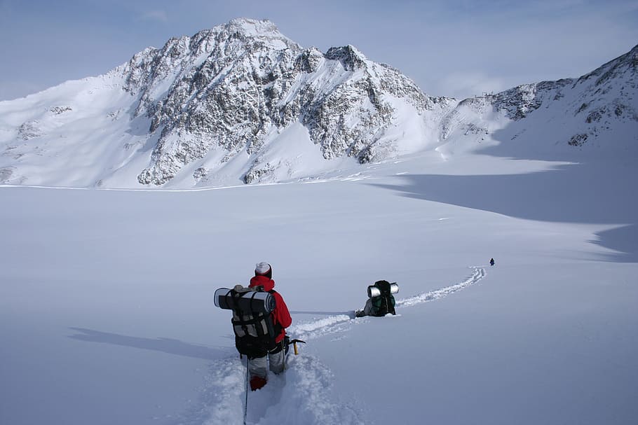 cold, snow, landscape, man, adventure, climber, hiking, mountain HD wallpaper