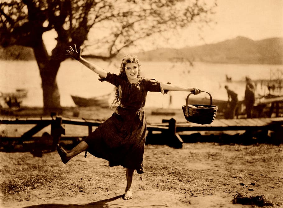sepia photography of girl in dress holding basket, mary pickford, HD wallpaper