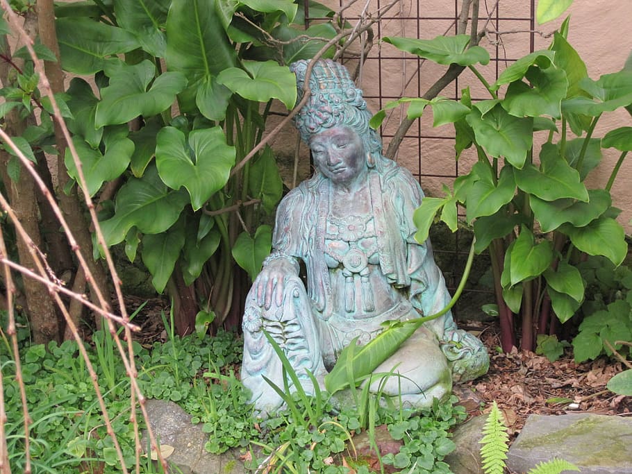 garden, statue, buddhism, representation, human representation HD wallpaper