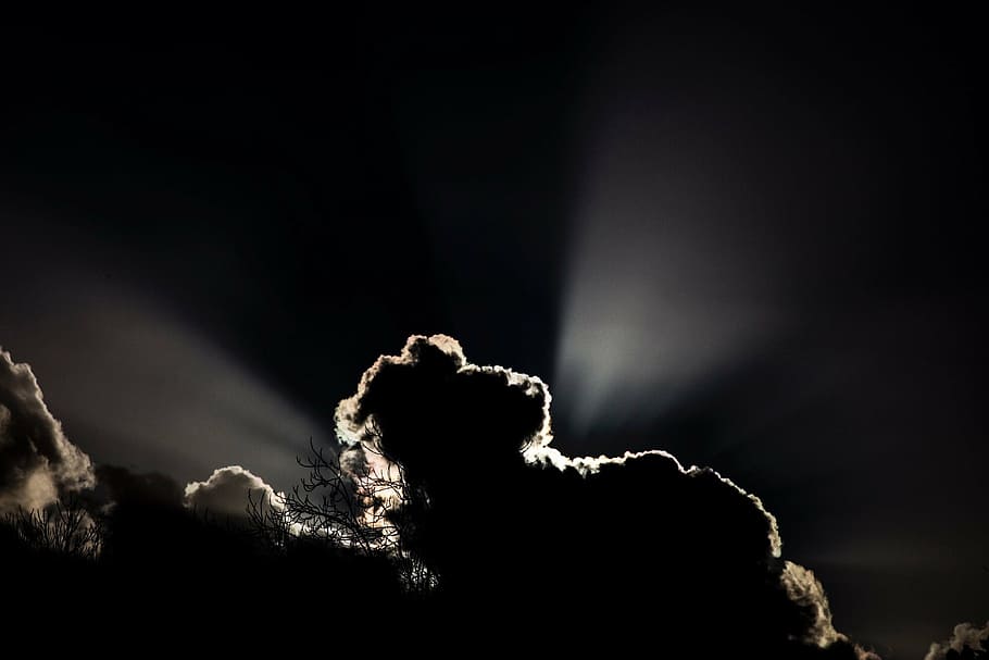 clouds, sun, dark, air, nature, silhouette, sun rays, night HD wallpaper