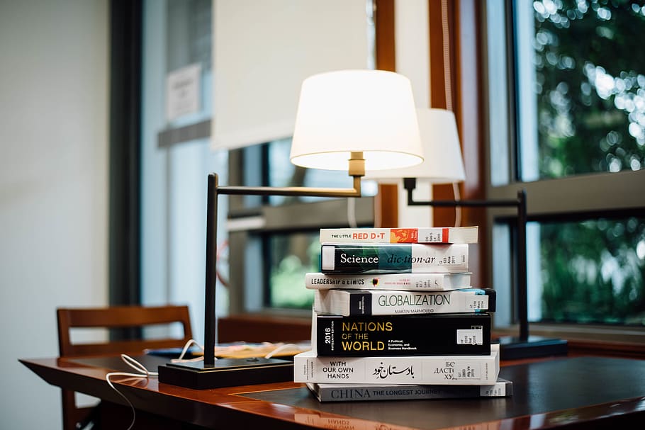 book, table, lights, lamp, room, study, lighting equipment HD wallpaper