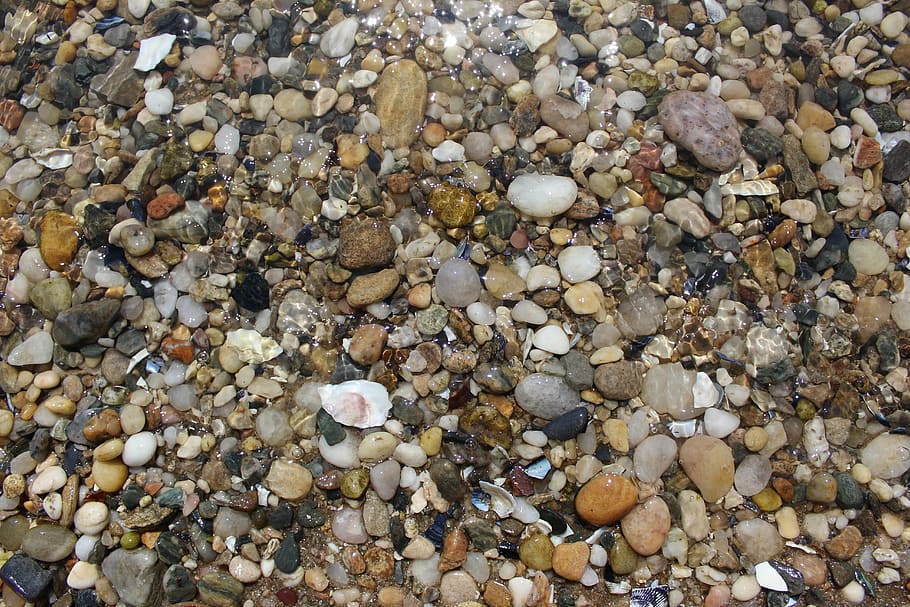 pebbles, rocks, water, ocean, nature, stone, landscape, pond HD wallpaper