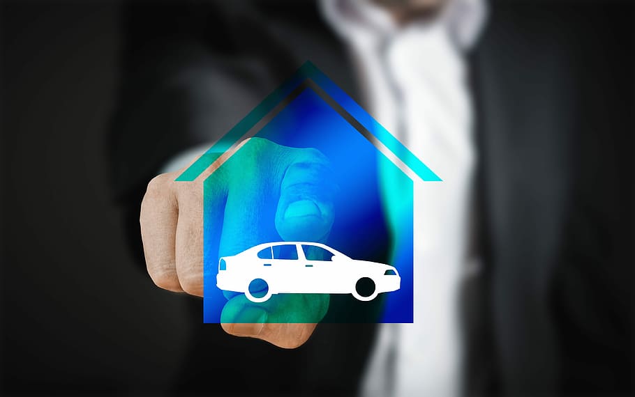 person pointed white car in house artwork, smart home, technology touch screen