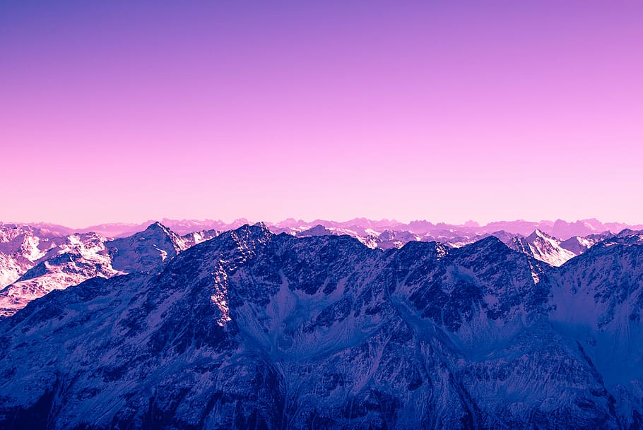 snow mountain, landscape, photo, covered, sunset, summit, highland HD wallpaper
