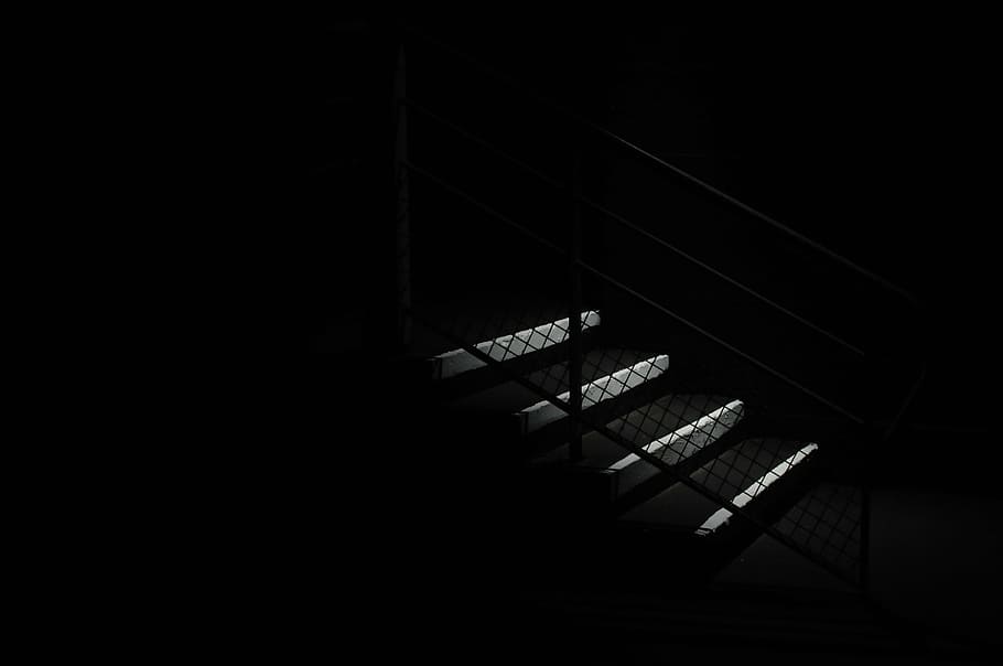 gray stair, stairs, stairwell, dark, stairway, steps, staircase, HD wallpaper