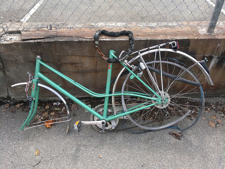bike, scrap, metal scrap, stolen, broken, mode of transportation