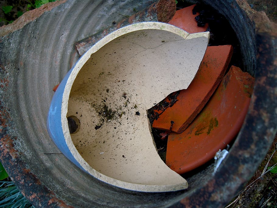 shard, clay pot, broken, ceramic, metal, abandoned, rusty, no people HD wallpaper