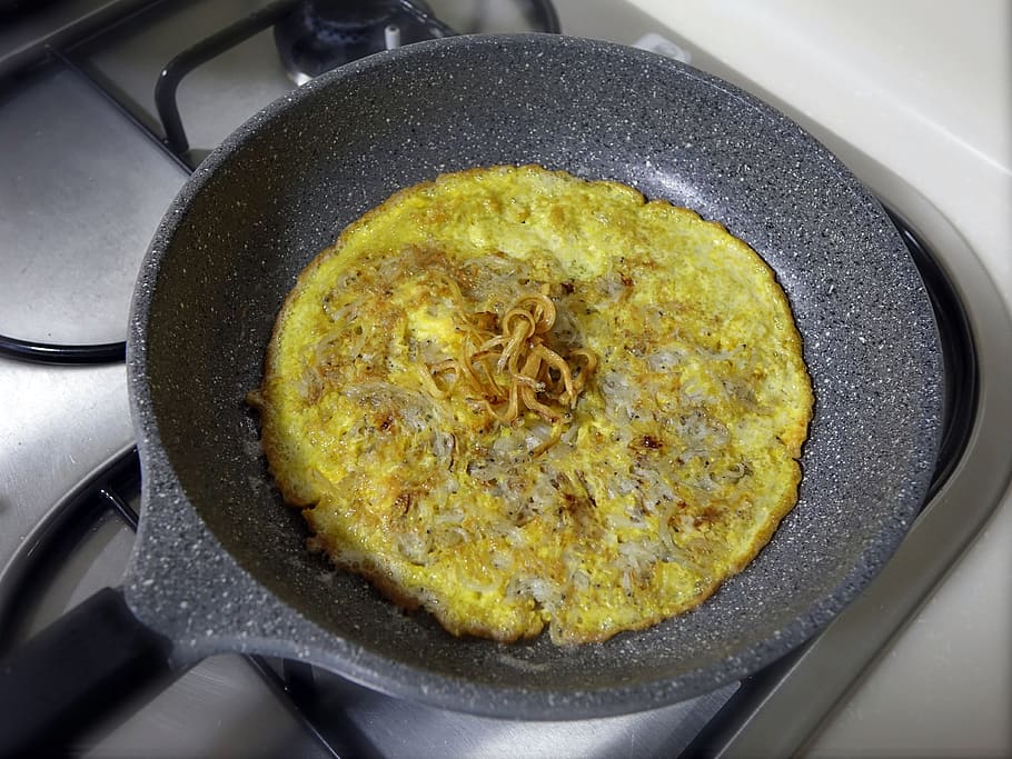 egg, silver fish, fried, yellow, meal, cooking, omlette, frying pan HD wallpaper