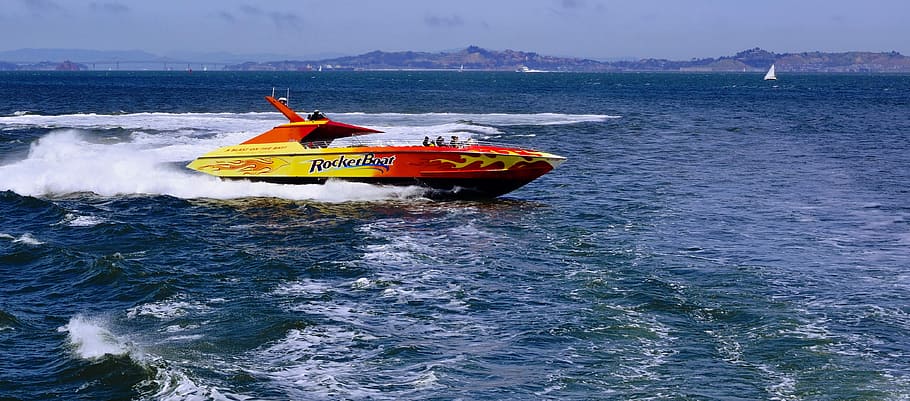 speedboat, water, ocean, fun, san francisco, ca, california, HD wallpaper