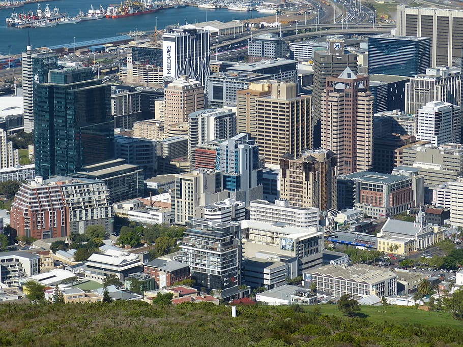birds eye view of city building, cape town, south africa, distant view