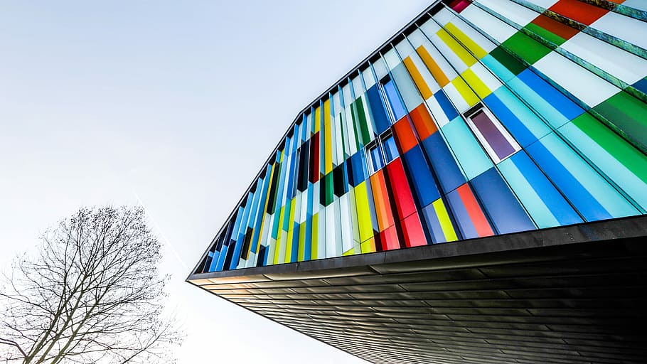 tree, architecture, modern, colors, multi colored, built structure HD wallpaper
