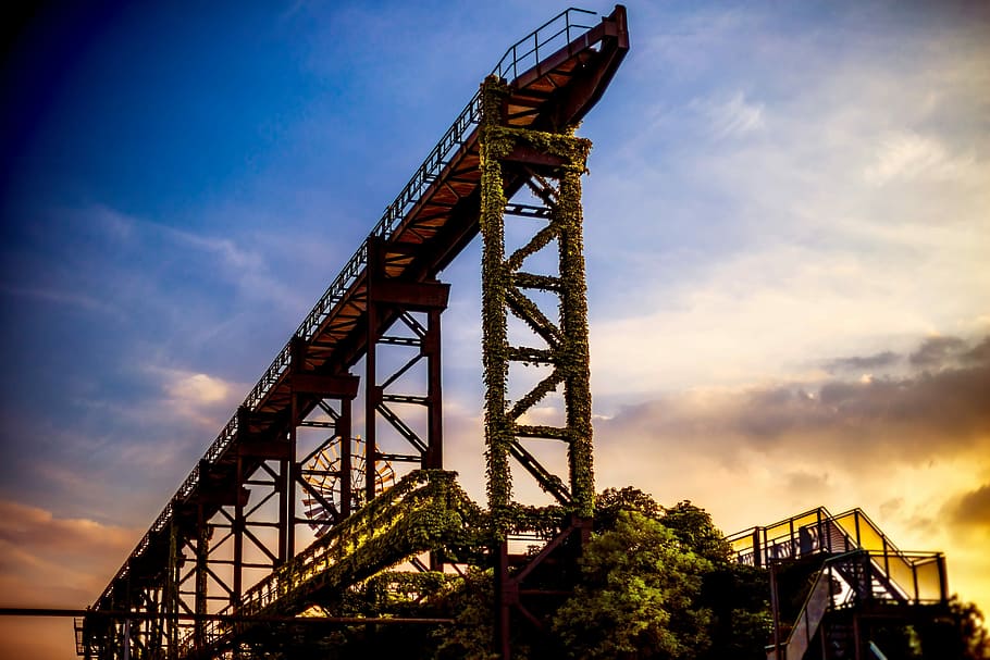 construction, sunset, orange, colourful, industry, crane, equipment HD wallpaper