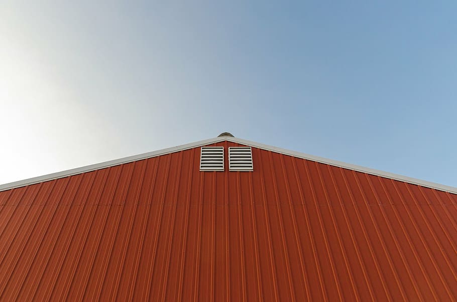 orange and white painted barn over blue and cloudy sky at daytime HD wallpaper