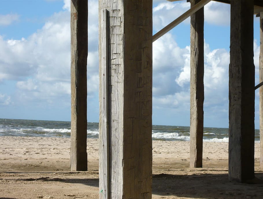 Beach, Post, Light, Shadow, Sand, denmark, north sea, water HD wallpaper