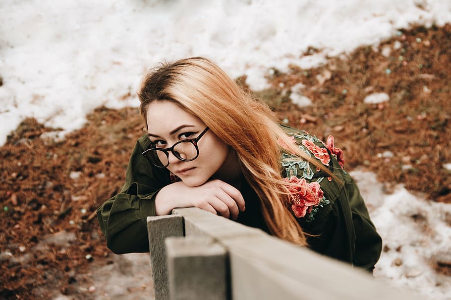 beautiful, cute, eyeglasses, fall, fashion, fun, high angle shot HD wallpaper