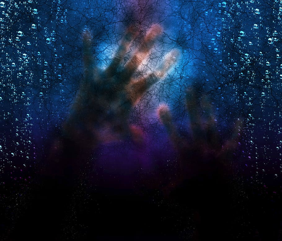 blue human hands graphic wallpaper, fear, buried, horror, scared HD wallpaper