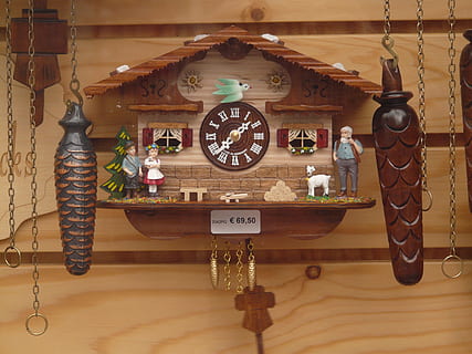 brown cuckoo clock on wall, black forest, digits, clock face HD wallpaper