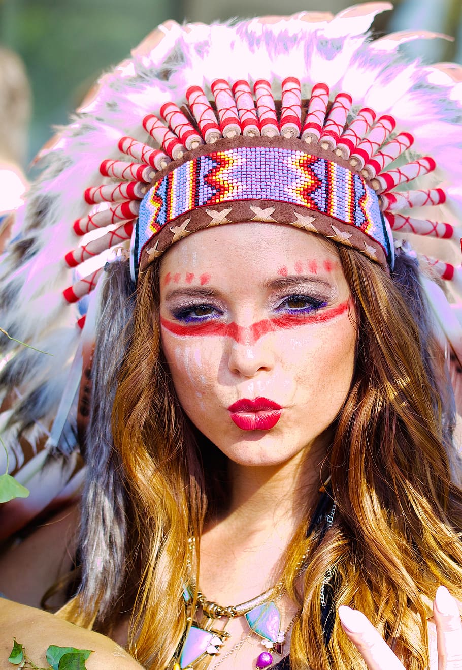 woman native american costume and makeup, human, street parade