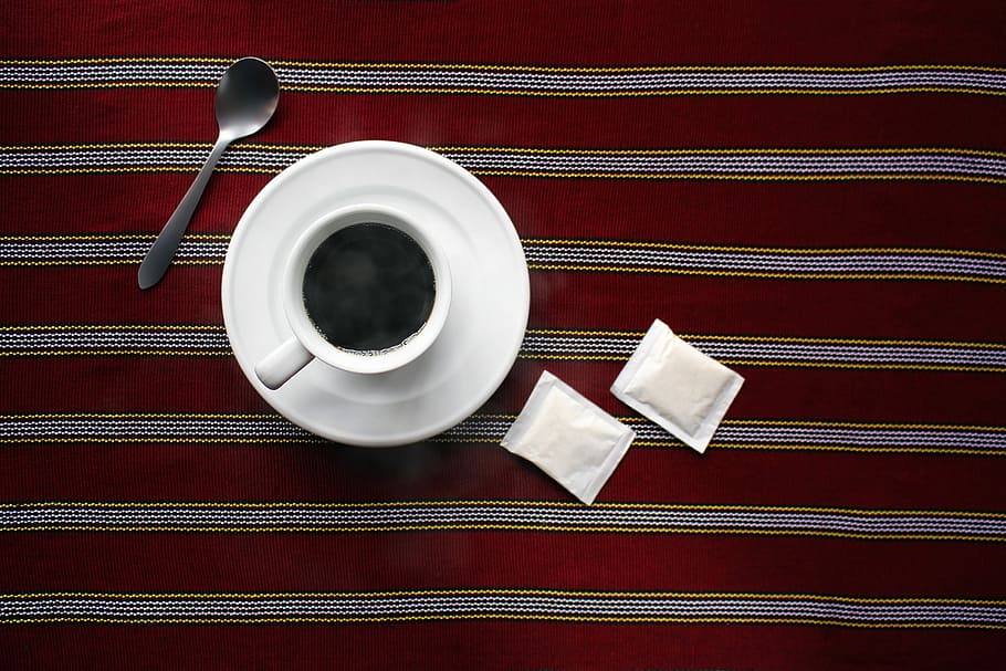 Coffee, Sugar, Drink, Cup, red, directly above, no people, close-up HD wallpaper