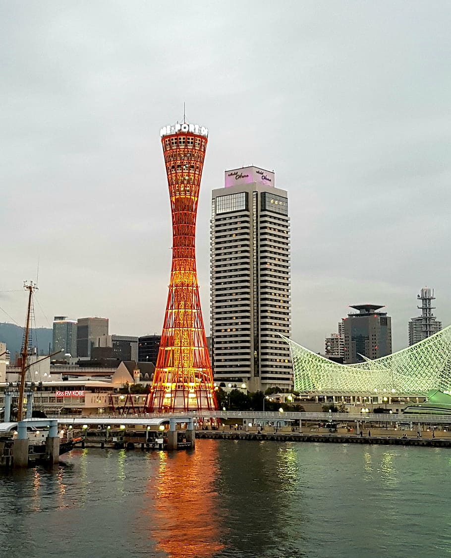 japan, kobe, port tower, architecture, famous Place, skyscraper, HD wallpaper