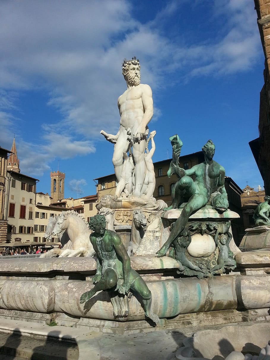 florence, statue, sky, blue, city, holidays, sculpture, art and craft HD wallpaper