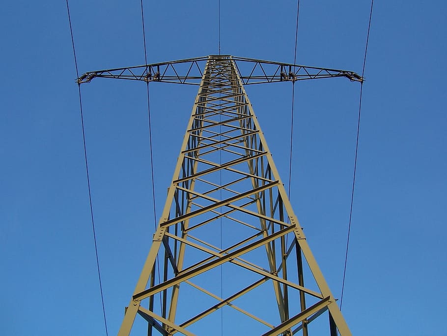 current, strommast, pylon, power line, sky, technology, electricity HD wallpaper