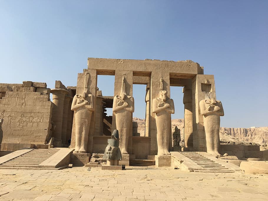 Luxor, Egypt, pharaonic, statues, temple, history, the past, sky, HD wallpaper