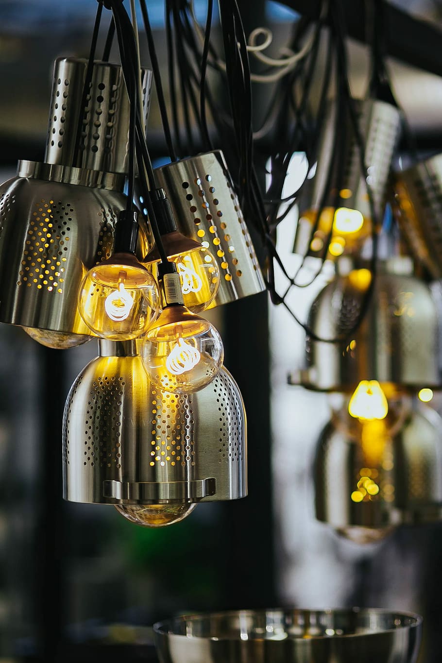 Bright lightbulbs giving warm light, electricity, illumination HD wallpaper