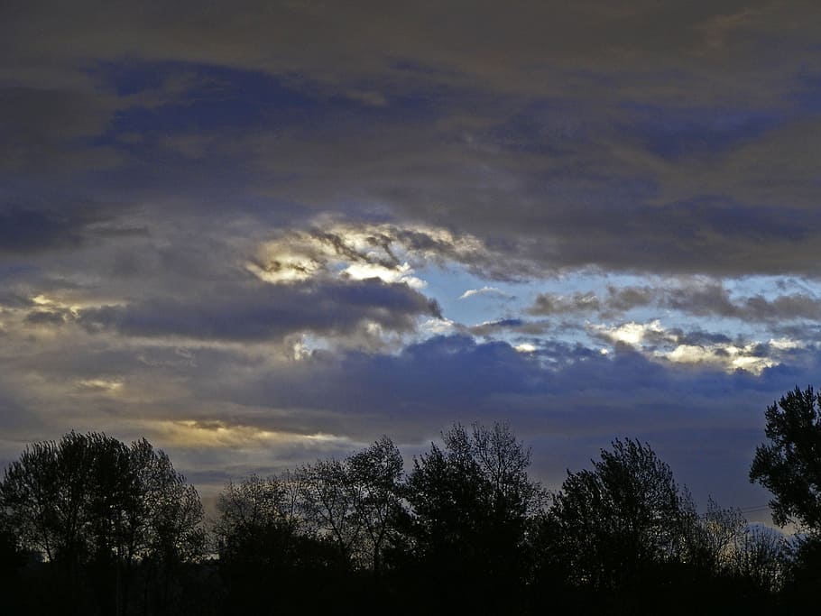 sky, storm clouds, light, trees, weather, dark, stormy, autumn HD wallpaper