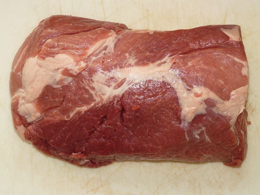 raw meat on white surface, Fry, Pork, Neck, Steak, Barbecue, pork neck