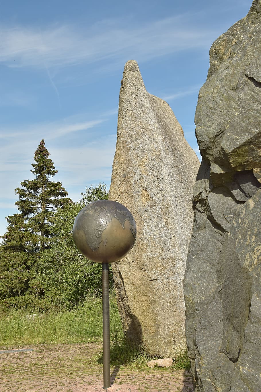 Torfhaus, Globe, Stone, Rock, Sky, clouds, blue, nature, outdoors HD wallpaper
