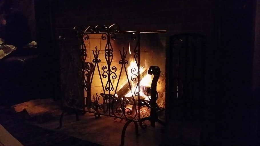 Hd Wallpaper Black Metal Fireplace Screen Iron Warm Hot Flame